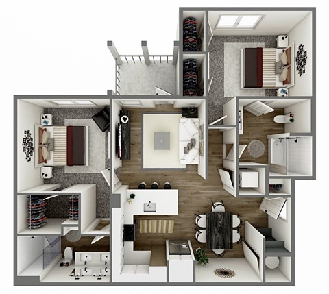 Floor plan for 2 beds, 2 baths, 1126 sqft